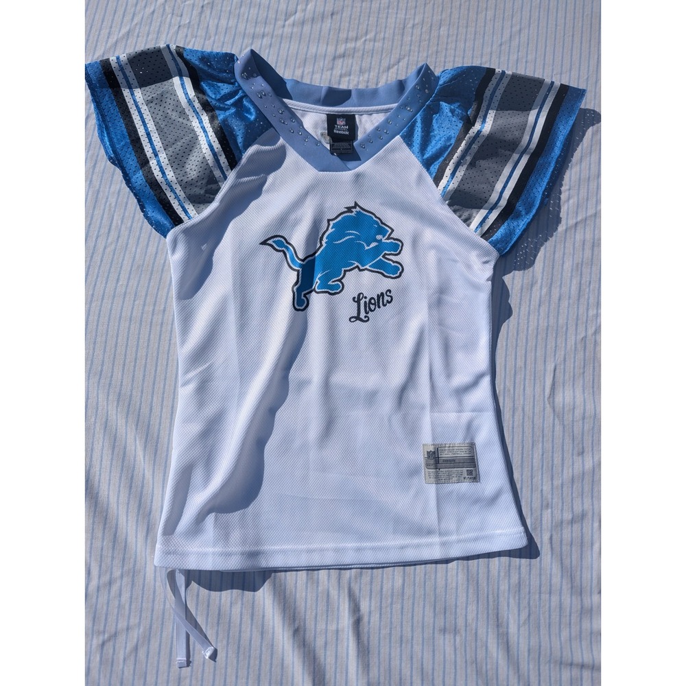 Reebok White & Blue Detroit Lions Women's Jersey Top
